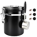 ShanSon Coffee Canister Airtight, Stainless Steel Bean Storage Container with Date Tracker &amp; Scoop, Grounds Sugar Flour Tea Cereal Fits Kitchen Pantry, Ideal Gift for Coffee Lovers,16oz, Black