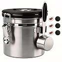 ShanSon Coffee Canister Airtight, Stainless Steel Bean Storage Container with Date Tracker &amp; Scoop, Grounds Sugar Flour Tea Cereal Fits Kitchen Pantry, Ideal Gift for Coffee Lovers,12oz,Silver