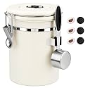 ShanSon Coffee Canister Airtight, Stainless Steel Bean Storage Container with Date Tracker &amp; Scoop, Grounds Sugar Flour Tea Cereal Fits Kitchen Pantry, Ideal Gift for Coffee Lovers,22oz,Beige