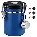 ShanSon Coffee Canister Airtight, Stainless Steel Bean Storage Container with Date Tracker &amp; Scoop, Grounds Sugar Flour Tea Cereal Fits Kitchen Pantry, Ideal Gift for Coffee Lovers,22oz,Blue
