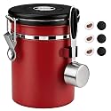 ShanSon Coffee Canister Airtight, Stainless Steel Bean Storage Container with Date Tracker &amp; Scoop, Grounds Sugar Flour Tea Cereal Fits Kitchen Pantry, Ideal Gift for Coffee Lovers,22oz,Red