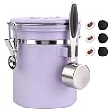 ShanSon Coffee Canister Airtight, Stainless Steel Bean Storage Container with Date Tracker &amp; Scoop, Grounds Sugar Flour Tea Cereal Fits Kitchen Pantry, Ideal Gift for Coffee Lovers,16oz, Purple