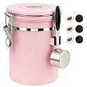 ShanSon Coffee Canister Airtight, Stainless Steel Bean Storage Container with Date Tracker &amp; Scoop, Grounds Sugar Flour Tea Cereal Fits Kitchen Pantry, Ideal Gift for Coffee Lovers,22oz, Pink
