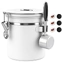 ShanSon Coffee Canister Airtight, Stainless Steel Bean Storage Container with Date Tracker &amp; Scoop, Grounds Sugar Flour Tea Cereal Fits Kitchen Pantry, Ideal Gift for Coffee Lovers,16oz, White
