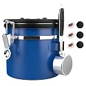 ShanSon Coffee Canister Airtight, Stainless Steel Bean Storage Container with Date Tracker &amp; Scoop, Grounds Sugar Flour Tea Cereal Fits Kitchen Pantry, Ideal Gift for Coffee Lovers,12oz,Blue