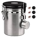 ShanSon Coffee Canister Airtight, Stainless Steel Bean Storage Container with Date Tracker &amp; Scoop, Grounds Sugar Flour Tea Cereal Fits Kitchen Pantry, Ideal Gift for Coffee Lovers,22oz,Silver