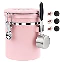 ShanSon Coffee Canister Airtight, Stainless Steel Bean Storage Container with Date Tracker &amp; Scoop, Grounds Sugar Flour Tea Cereal Fits Kitchen Pantry, Ideal Gift for Coffee Lovers,16oz, Pink