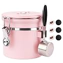 ShanSon Coffee Canister Airtight, Stainless Steel Bean Storage Container with Date Tracker &amp; Scoop, Grounds Sugar Flour Tea Cereal Fits Kitchen Pantry, Ideal Gift for Coffee Lovers,12oz, Pink