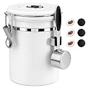 ShanSon Coffee Canister Airtight, Stainless Steel Bean Storage Container with Date Tracker &amp; Scoop, Grounds Sugar Flour Tea Cereal Fits Kitchen Pantry, Ideal Gift for Coffee Lovers,22oz, White