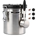 ShanSon Coffee Canister Airtight, Stainless Steel Bean Storage Container with Date Tracker &amp; Scoop, Grounds Sugar Flour Tea Cereal Fits Kitchen Pantry, Ideal Gift for Coffee Lovers,16oz,Silver