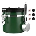 ShanSon Coffee Canister Airtight, Stainless Steel Bean Storage Container with Date Tracker &amp; Scoop, Grounds Sugar Flour Tea Cereal Fits Kitchen Pantry, Ideal Gift for Coffee Lovers,12oz, Dark Green