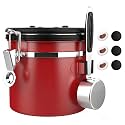 ShanSon Coffee Canister Airtight, Stainless Steel Bean Storage Container with Date Tracker &amp; Scoop, Grounds Sugar Flour Tea Cereal Fits Kitchen Pantry, Ideal Gift for Coffee Lovers,12oz,Red