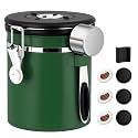 ShanSon Coffee Canister Airtight, Stainless Steel Bean Storage Container with Date Tracker &amp; Scoop, Grounds Sugar Flour Tea Cereal Fits Kitchen Pantry, Ideal Gift for Coffee Lovers,16oz, Dark Green