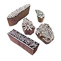 Shapes Assorted and Floral Wood Blocks for Printing (Set of 5)