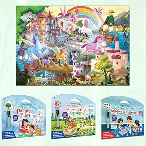 shapes and patterns activity mat phonics playtime activity mat search amp find expedition activity mat and giant unicorn colouring poster  combo of 3 activity mats with pen and 1 colouring poster