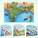 SHAPES AND PATTERNS activity mat, PHONICS PLAYTIME activity mat, SEARCH &amp; FIND EXPEDITION activity mat and GIANT INDIA COLOURING POSTER | Combo of 3 activity mats with pen and 1 colouring poster | Shape Fun, Phonics Play,