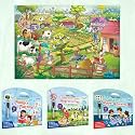 SHAPES AND PATTERNS activity mat, PHONICS PLAYTIME activity mat, SEARCH & FIND EXPEDITION activity mat and GIANT AT THE FARM COLOURING POSTER | Combo of 3 activity mats with pen and 1 colouring poster