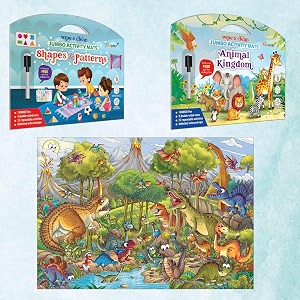 shapes and patterns activity mats animal kingdom activity mats and giant dinosaur colouring poster  combo of 2 activity mats with pen and colouring poster