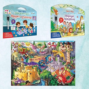 shapes and patterns activity mats animal kingdom activity mats and giant dragon colouring poster  combo of 2 activity mats with pen and colouring poster