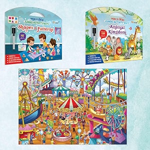 shapes and patterns activity mats animal kingdom activity mats and giant amusement park colouring poster  combo of 2 activity mats with pen and colouring poster
