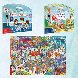 shapes and patterns activity mats animal kingdom activity mats and giant at the mall colouring poster  combo of 2 activity mats with pen and colouring poster