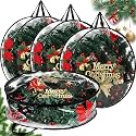 Shappy 4 Pcs Black Christmas Wreath Container 24 Inches Xmas Storage Bag