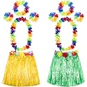 Shappy 2 Sets Hawaiian Hula Grass Skirt Hawaii Luau Dress Beach Tropical Outfits for Girls for Luau Party Supplies(Yellow, Green)