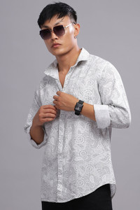 shardha enterprise Men Printed Casual Grey Shirt