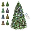 SHareconn 7.2ft Prelit Artificial Hinged Christmas Pine Tree with Remote Control, Upgraded Version with Pre-Lit 470 Led Color Changing RGB Lights, Pine Cones, Perfect Choice for Xmas Decoration, 7.2FT