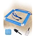 Shark Tooth Sifter Set,Stainless Steel Mesh,Includes Black Shovel,Beach Bag,Beach Mesh Shovel,Lightweight Floating Sand Sifter for Shark Teeth,Durable with Comfortable Grip and Wrist Strap (Blue)
