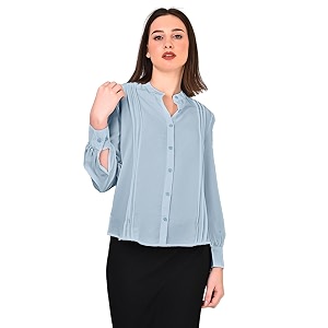 Womens Regular Fit Solid Pleated Cotton Blend