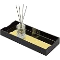 Modern Premium Black Acrylic Top Storage Tray, Bathroom Vanity Makeup Accessories Tray w/Reflective Gold Tone Bottom
