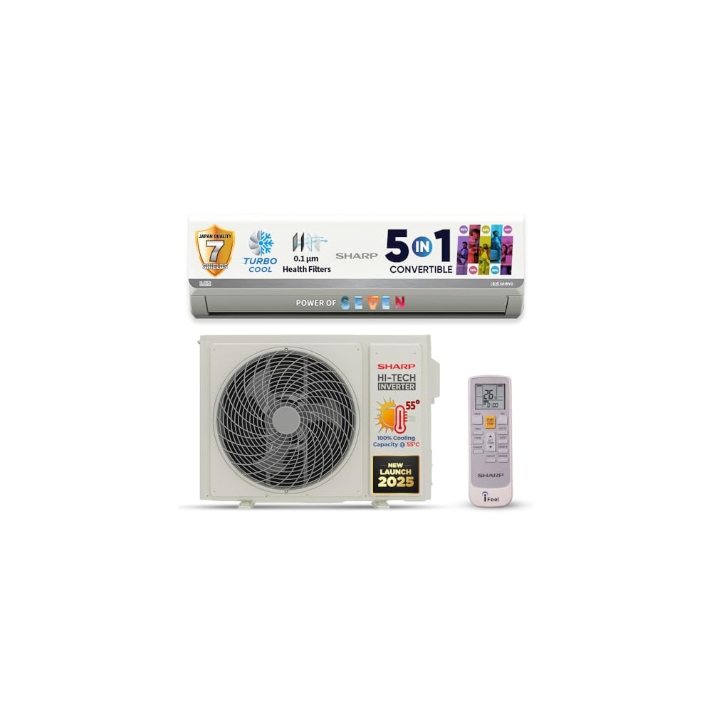 SHARP 1.5 Ton 3 Star 5-in-1 Convertible, Turbo Cool Technology, Anti ...