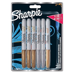 sharpie fine tip permanent marker - assorted metallic colours pack of 6