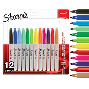 sharpie permanent markers  fine point  assorted colours  12 count