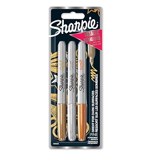 sharpie permanent markers fine tip assorted metallic colours pack of 3 gold silver amp bronze new 1986006
