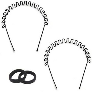 sharum crafts men and women metal zigzag hair band with 2 black elastic rubber band for stylish ponytail black pack of 2 hair accessory set black hair accessory set black