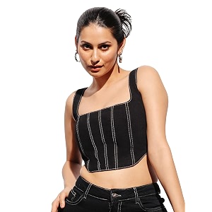 Shasmi Girls and Womens Blue Denim Crop