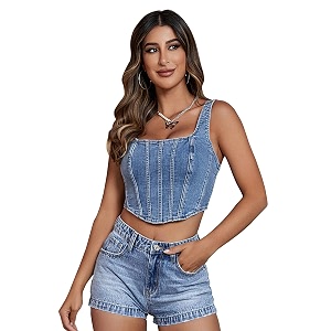 Shasmi Girls and Womens Blue Denim Crop