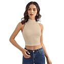 Shasmi Women's &amp; Girls' Solid Ribbed Round Neck Collarless Sleeveless Slim Fit Simplicity Tank Tops (TOP 37)