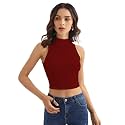 Shasmi Women's &amp; Girls' Solid Ribbed Round Neck Collarless Sleeveless Slim Fit Simplicity Tank Tops (TOP 37)