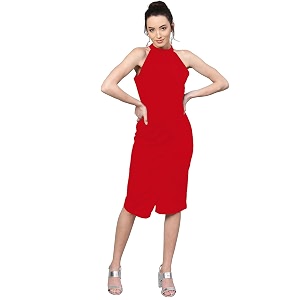 Shasmi Womens Comfortable Red Halter Neck Sleeveless