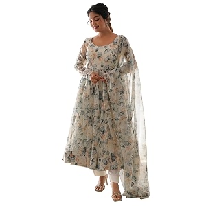 Shasmi Womens Georgette Anarkali Floral Printed Kurta