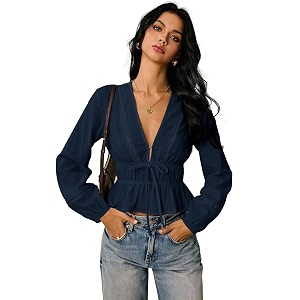Shasmi Womens Solid Deep V Neck Cotton