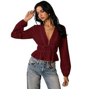 Shasmi Womens Solid Deep V Neck Cotton
