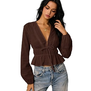 Shasmi Womens Solid Deep V Neck Cotton