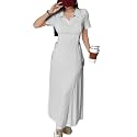 Shasmi Women’s Solid Color Applique Lace-Up Collared Short Sleeve, Side-Tie Waist Long Casual Maxi Women Dress Outfit Long Evening Midi Western Party Dress for Women (Dress 211)