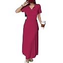 Shasmi Women’s Solid Color Applique Lace-Up Collared Short Sleeve, Side-Tie Waist Long Casual Maxi Women Dress Outfit Long Evening Midi Western Party Dress for Women (Dress 211)