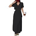 Shasmi Women’s Solid Color Applique Lace-Up Collared Short Sleeve, Side-Tie Waist Long Casual Maxi Women Dress Outfit Long Evening Midi Western Party Dress for Women (Dress 211)
