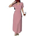Shasmi Women’s Solid Color Applique Lace-Up Collared Short Sleeve, Side-Tie Waist Long Casual Maxi Women Dress Outfit Long Evening Midi Western Party Dress for Women (Dress 211)